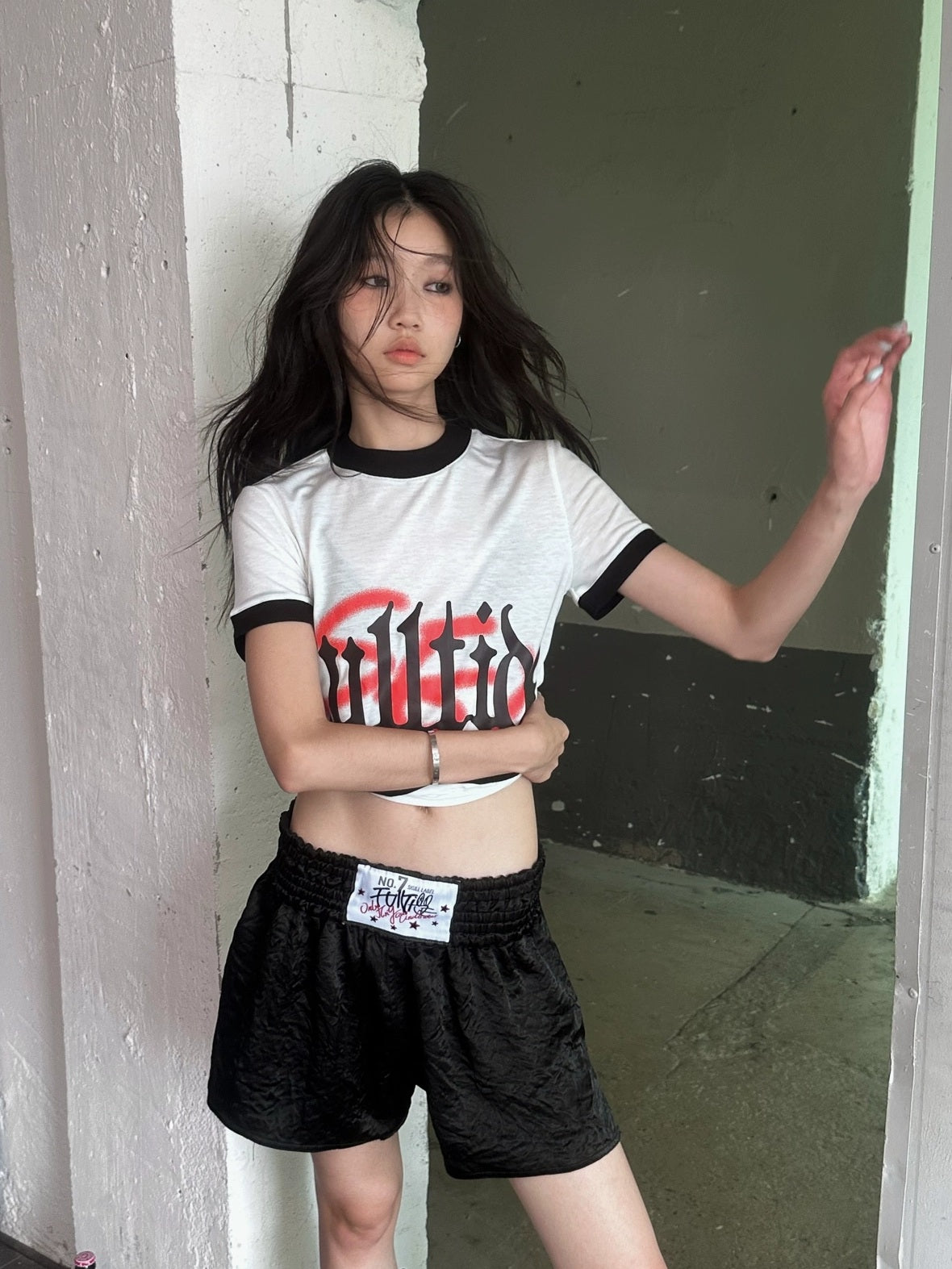 FULLTIDE Hot Girl Cropped Round Neck Short Sleeve 100 Percent Cotton Women T-Shirt