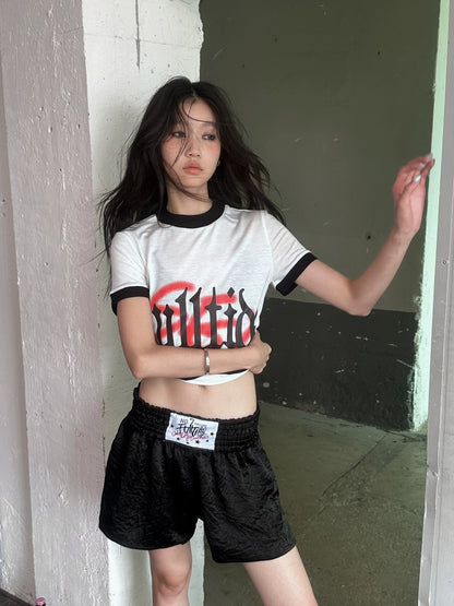 FULLTIDE Hot Girl Cropped Round Neck Short Sleeve 100 Percent Cotton Women T-Shirt