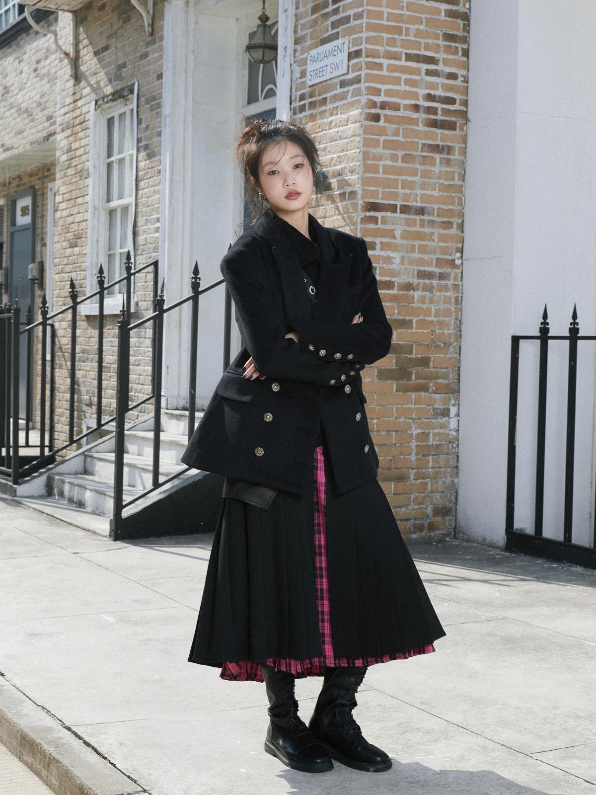 FULLTIDE Hourglass Bike Collar Double Breasted Peak Lapel Women&