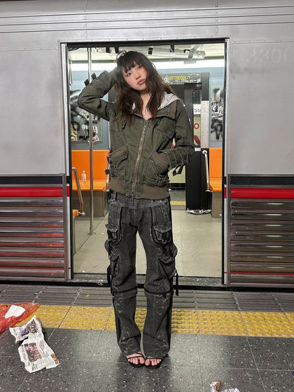 FULLTIDE Ink Wash Two Way Removable Sleeves And Hood Women&