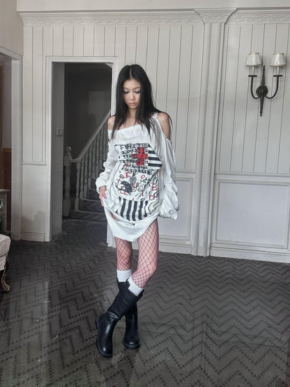 FULLTIDE Ivory Deconstructed Print One Shoulder Women&