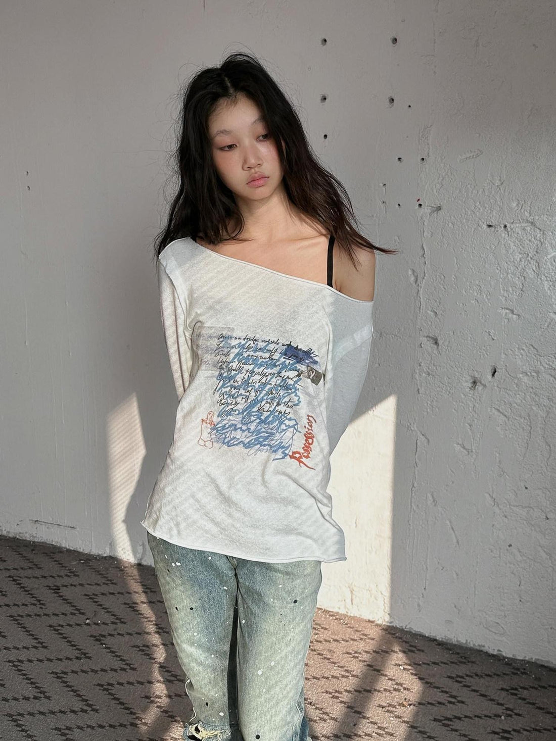 FULLTIDE Ivory Graffiti Print Fuzzy Textured Women&
