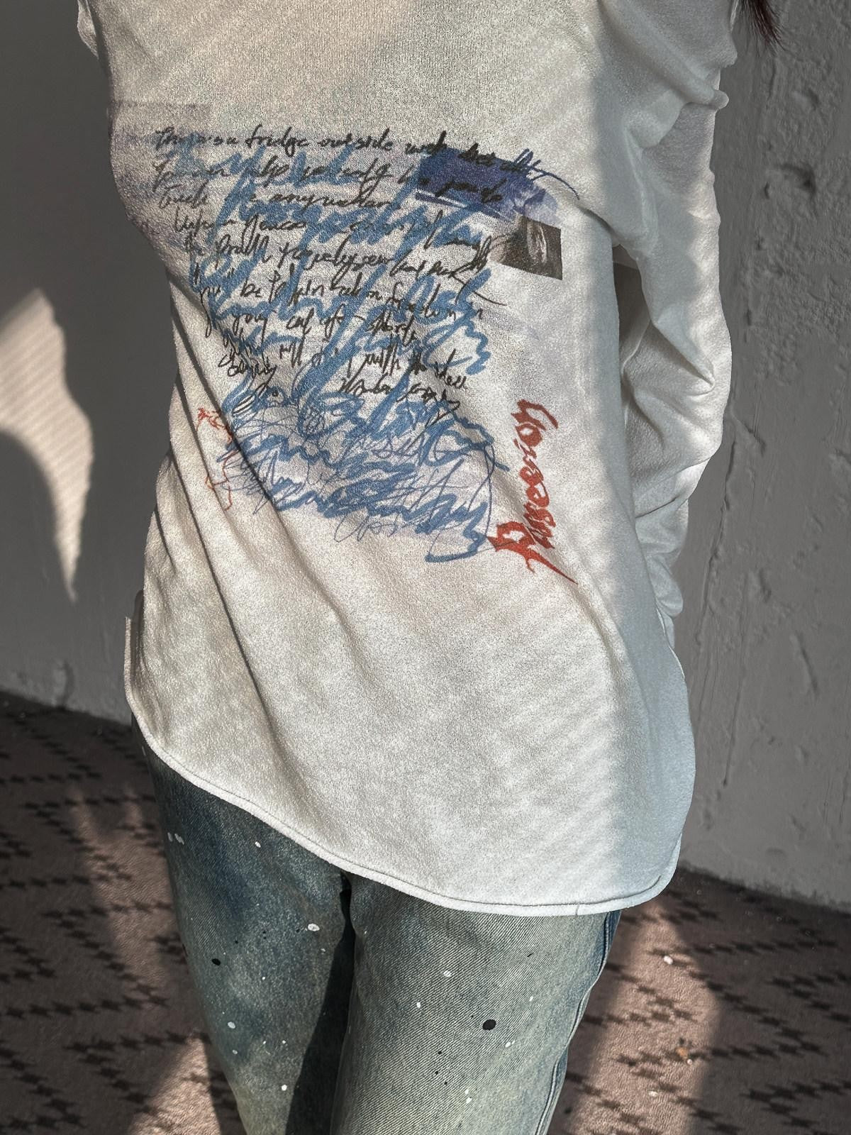 FULLTIDE Ivory Graffiti Print Fuzzy Textured Women&