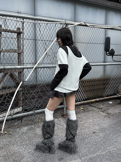 FULLTIDE Lambswool V Neck Midlength Letter Pullover Office Women Black White Sweater