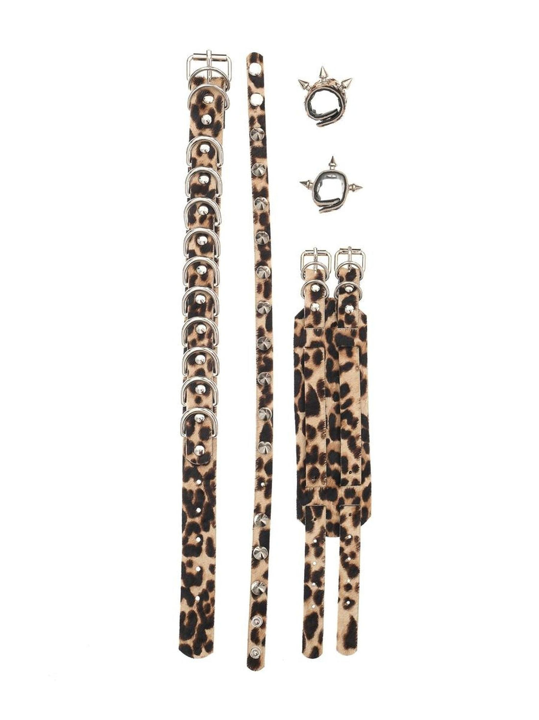 FULLTIDE Leopard Print Five Piece Hip Hop Double Ring Alloy Buckle Unisex Belt