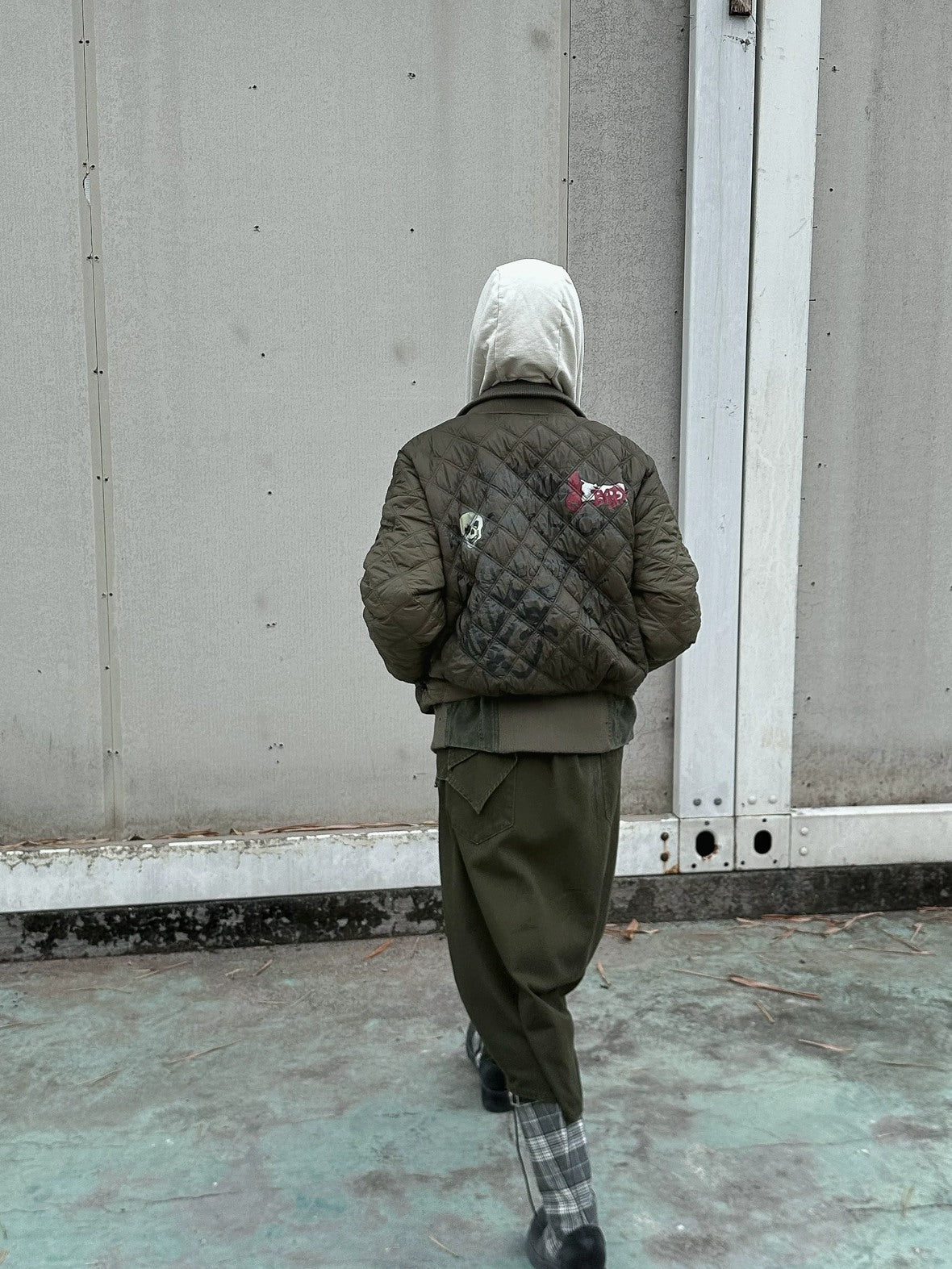 FULLTIDE Leopard Print Low Waist Denim Pure Cotton Army Green Midi Skirt