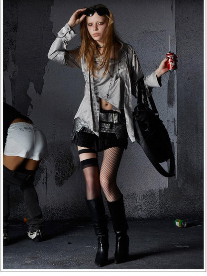 FULLTIDE Leopard Print Punk Vintage Sexy Low Rise A Line Women&