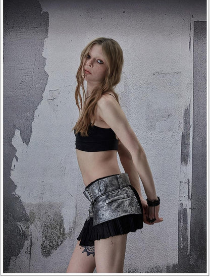 FULLTIDE Leopard Print Punk Vintage Sexy Low Rise A Line Women&
