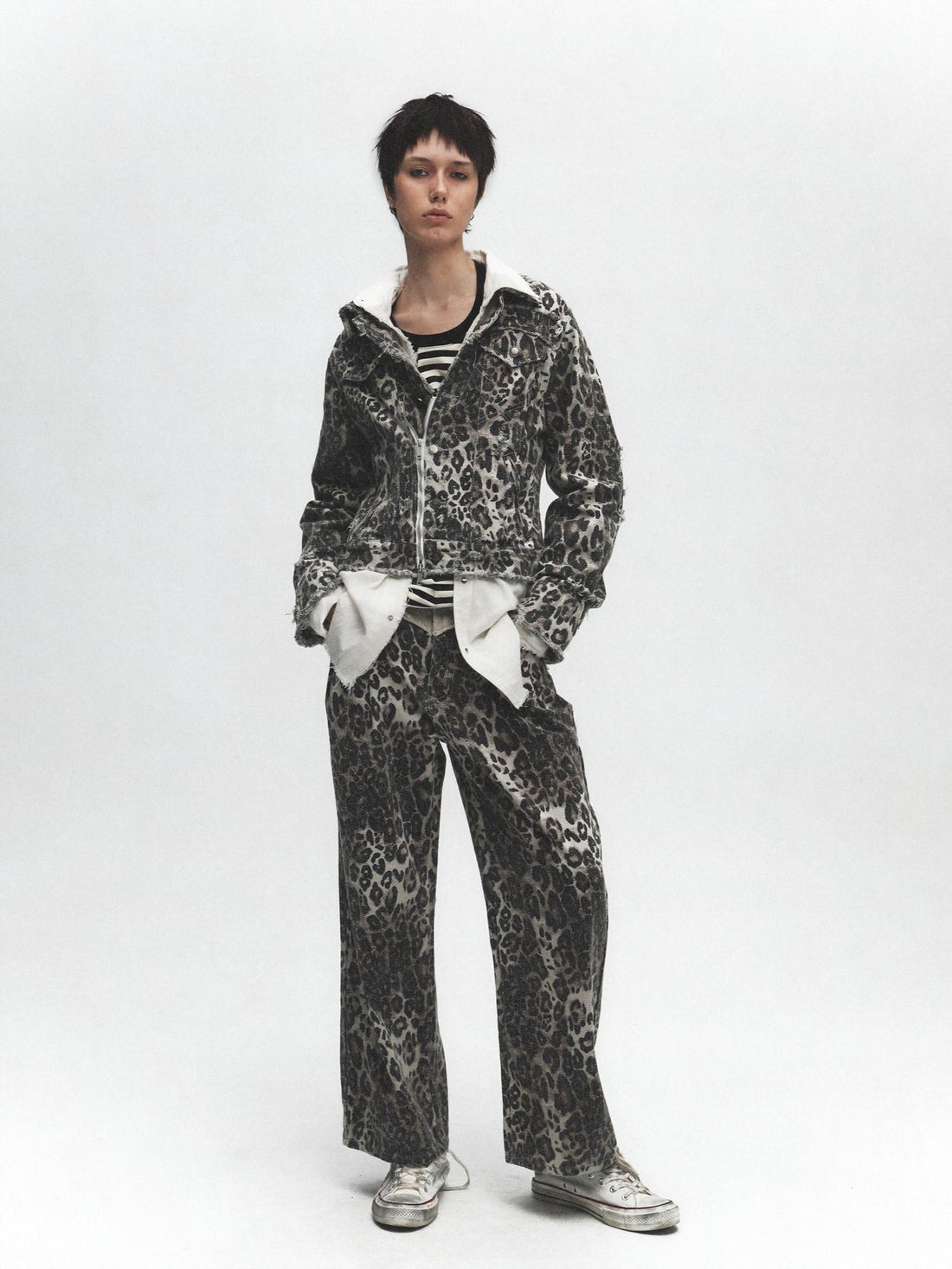 FULLTIDE Leopard Print Zip Polo Collar Cotton Straight Fit Street Style Women Jacket