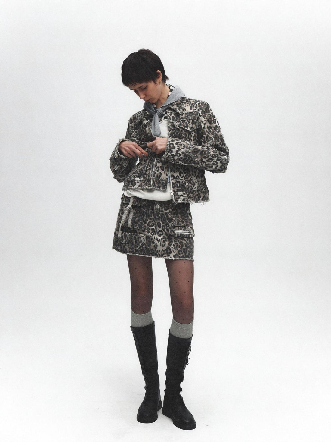 FULLTIDE Leopard Print Zip Polo Collar Cotton Straight Fit Street Style Women Jacket