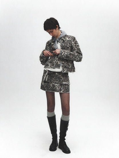 FULLTIDE Leopard Print Zip Polo Collar Cotton Straight Fit Street Style Women Jacket