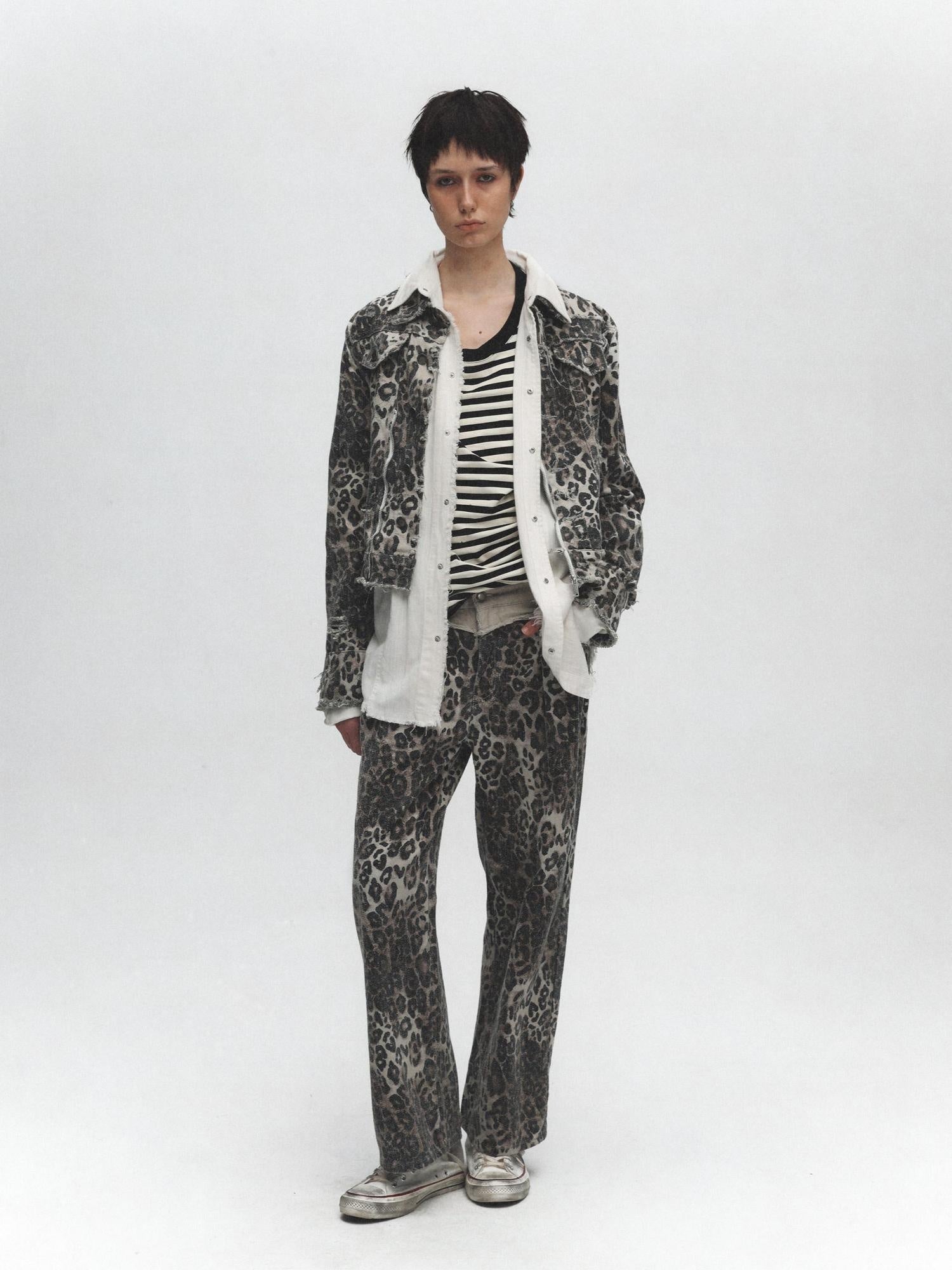 FULLTIDE Leopard Print Zip Polo Collar Cotton Straight Fit Street Style Women Jacket