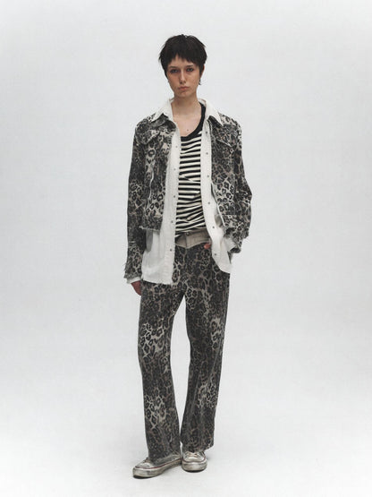 FULLTIDE Leopard Print Zip Polo Collar Cotton Straight Fit Street Style Women Jacket