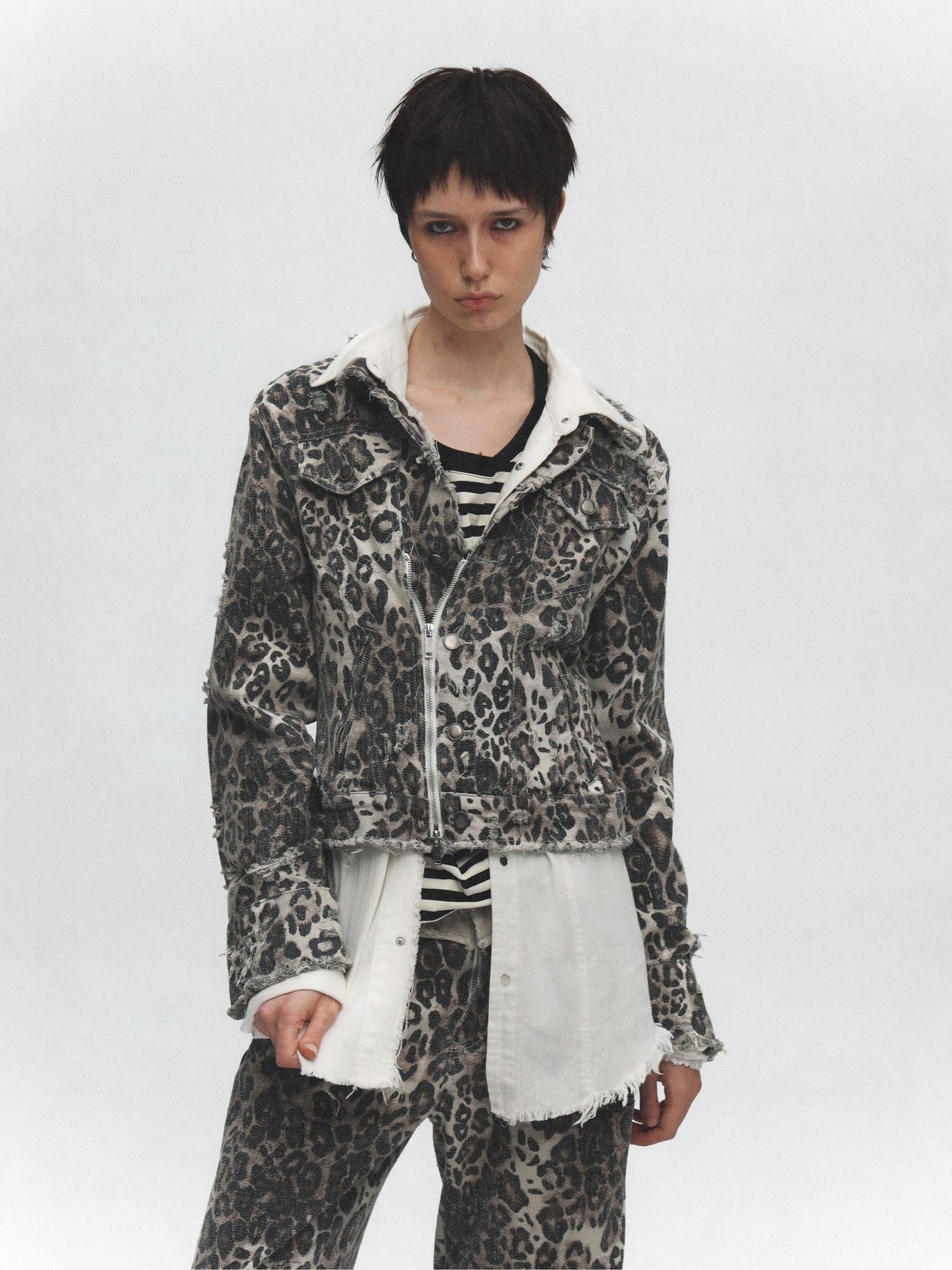 FULLTIDE Leopard Print Zip Polo Collar Cotton Straight Fit Street Style Women Jacket