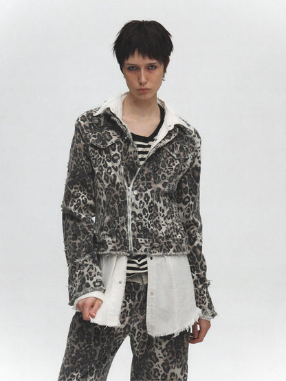 FULLTIDE Leopard Print Zip Polo Collar Cotton Straight Fit Street Style Women Jacket