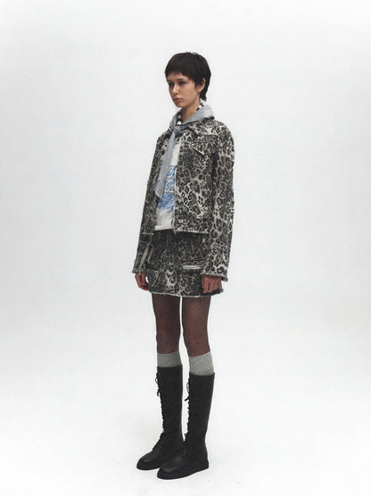 FULLTIDE Leopard Print Zip Polo Collar Cotton Straight Fit Street Style Women Jacket