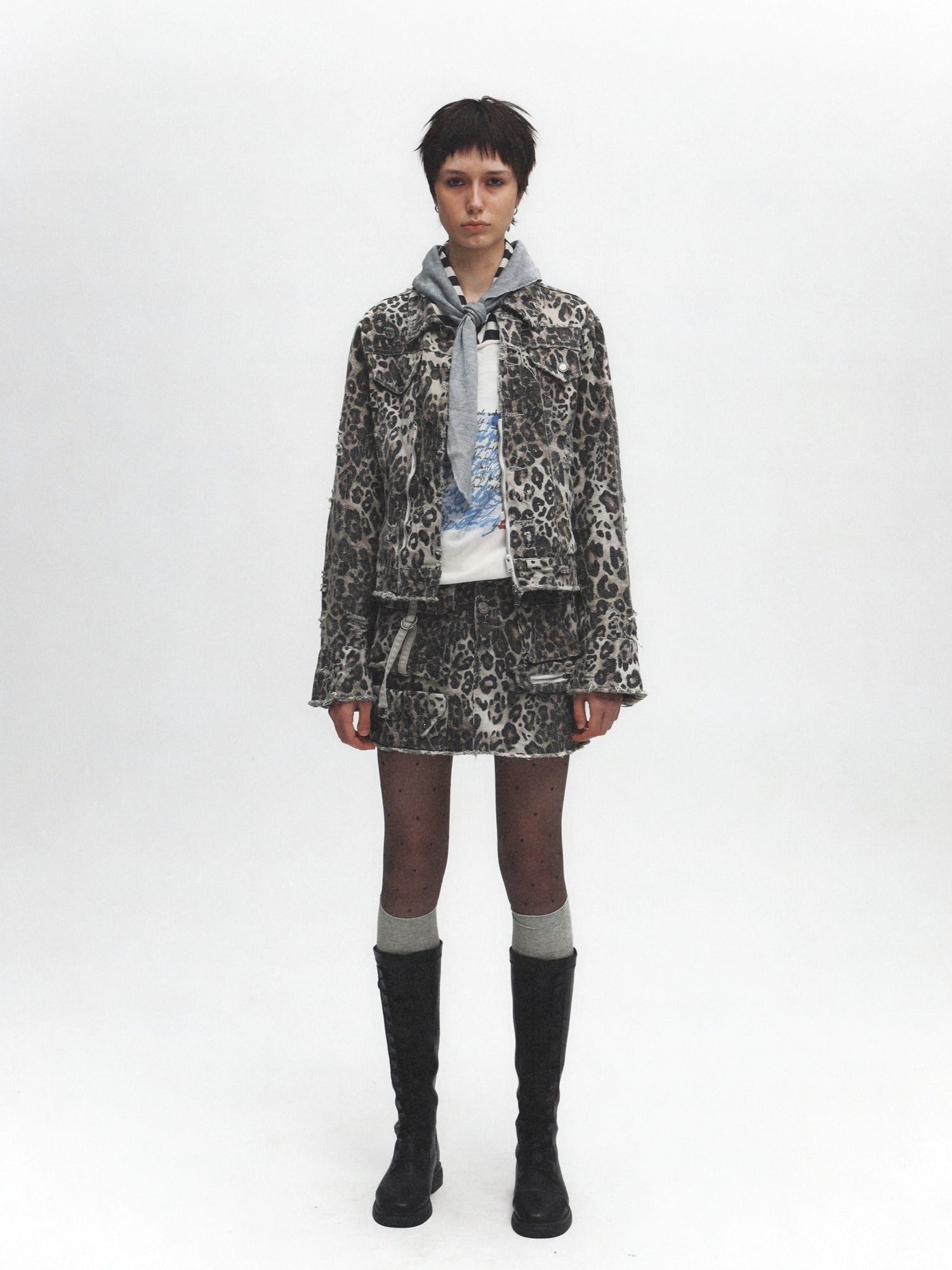 FULLTIDE Leopard Print Zip Polo Collar Cotton Straight Fit Street Style Women Jacket