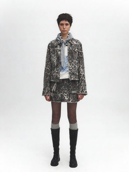 FULLTIDE Leopard Print Zip Polo Collar Cotton Straight Fit Street Style Women Jacket