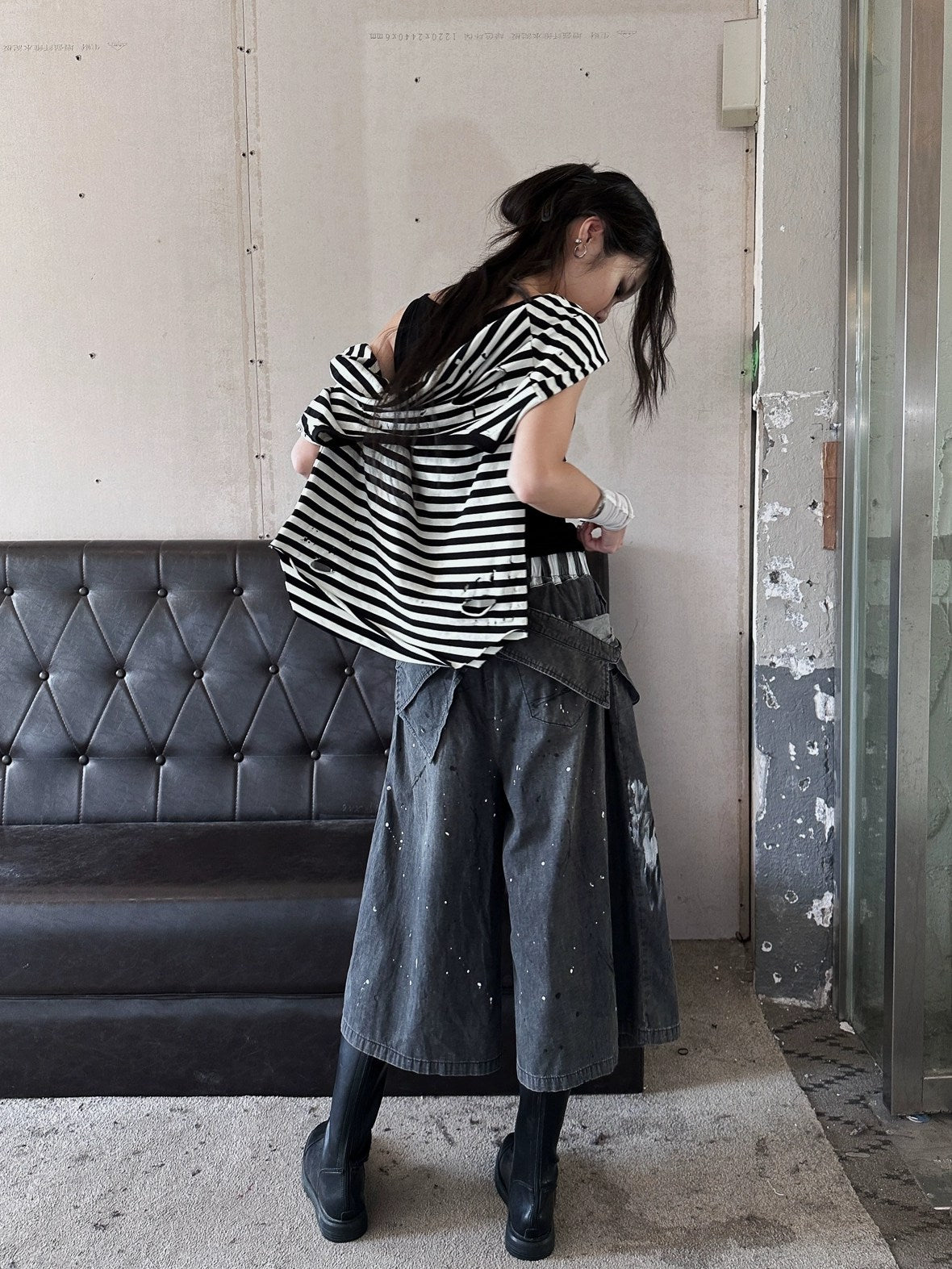 FULLTIDE Lightweight Low Rise Wide Leg Cropped Dark Stretch Cotton Denim Women Jeans