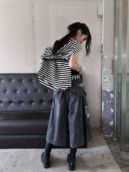 FULLTIDE Lightweight Low Rise Wide Leg Cropped Dark Stretch Cotton Denim Women Jeans