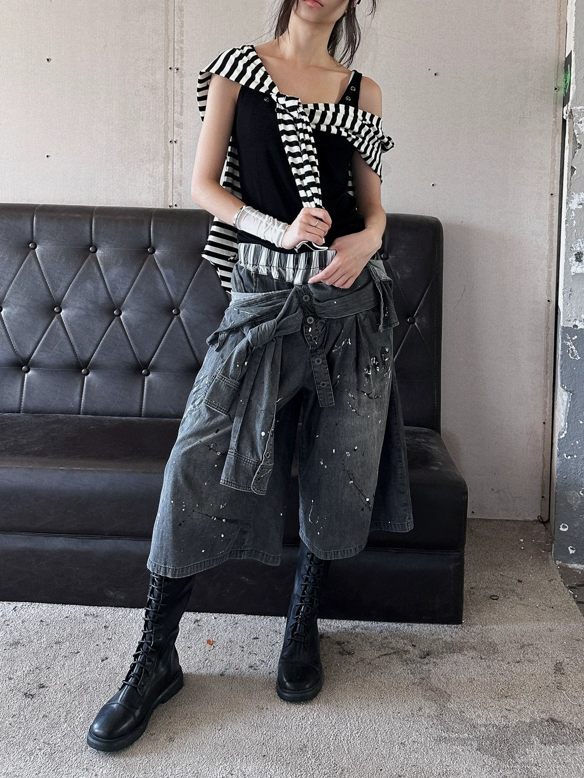 FULLTIDE Lightweight Low Rise Wide Leg Cropped Dark Stretch Cotton Denim Women Jeans