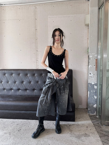 FULLTIDE Lightweight Low Rise Wide Leg Cropped Dark Stretch Cotton Denim Women Jeans