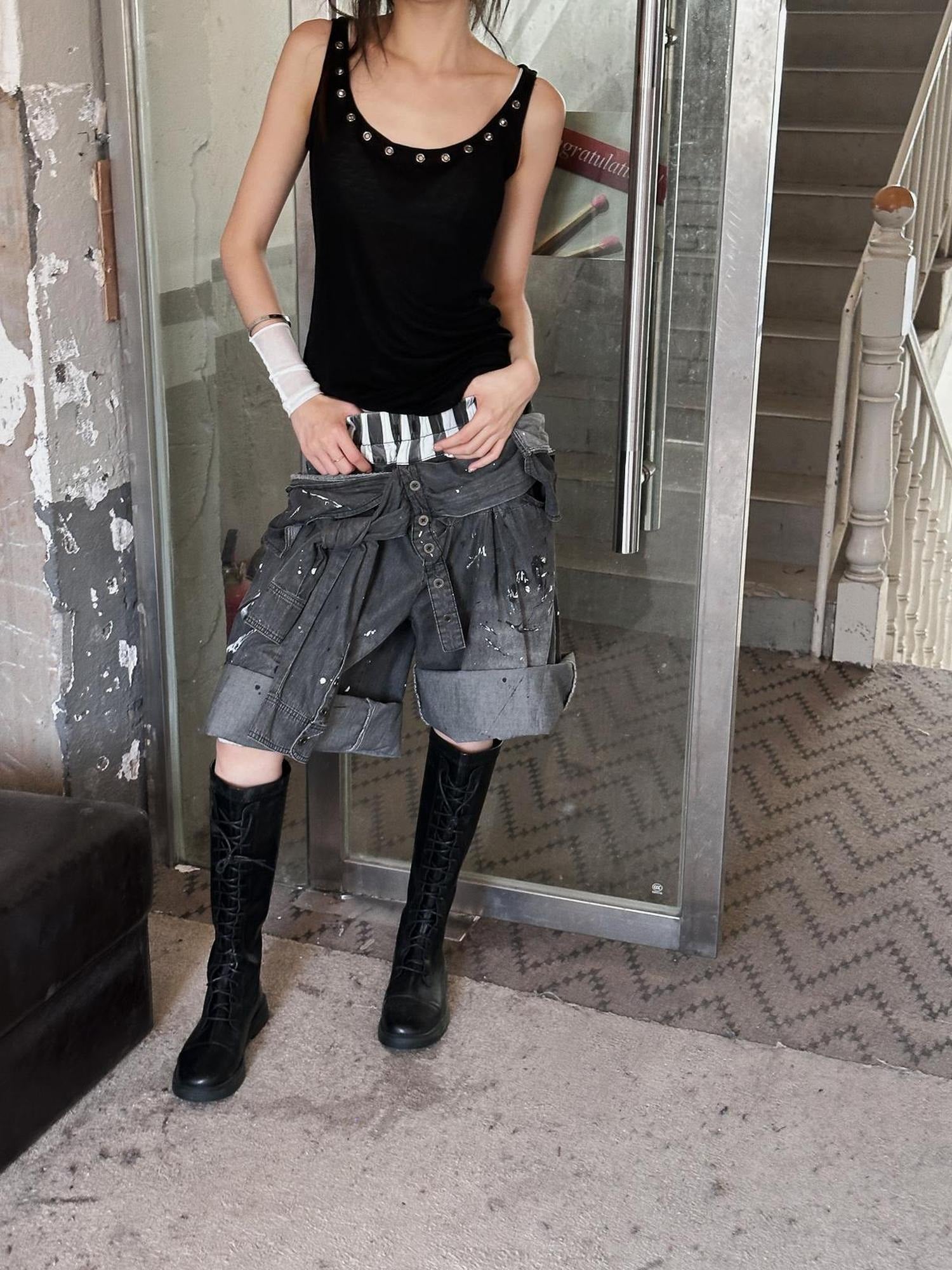 FULLTIDE Lightweight Low Rise Wide Leg Cropped Dark Stretch Cotton Denim Women Jeans