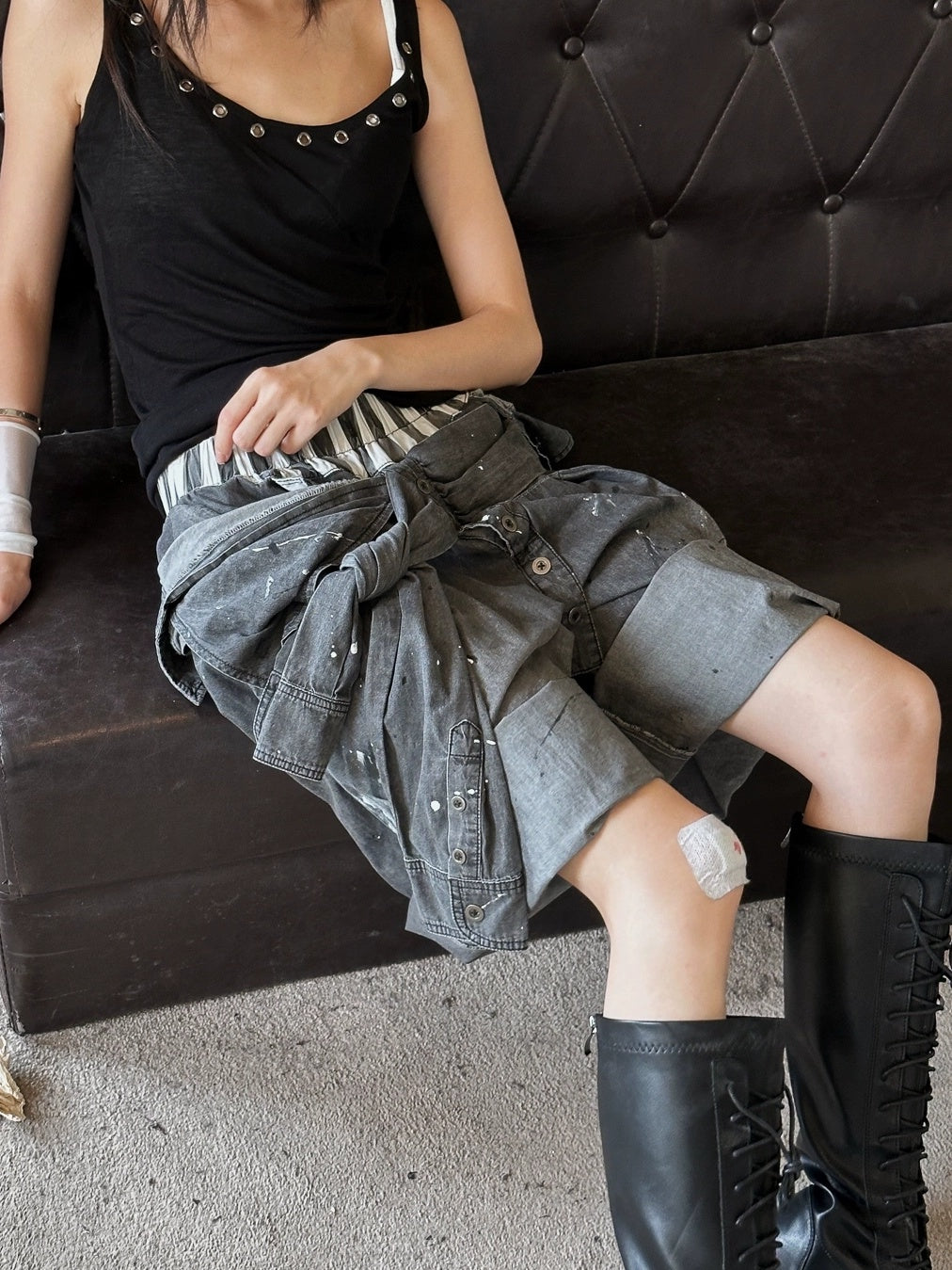 FULLTIDE Lightweight Low Rise Wide Leg Cropped Dark Stretch Cotton Denim Women Jeans