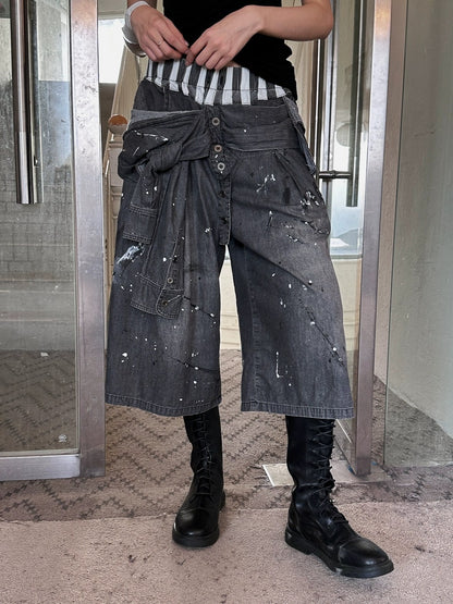 FULLTIDE Lightweight Low Rise Wide Leg Cropped Dark Stretch Cotton Denim Women Jeans