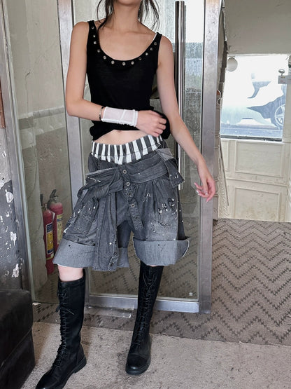 FULLTIDE Lightweight Low Rise Wide Leg Cropped Dark Stretch Cotton Denim Women Jeans