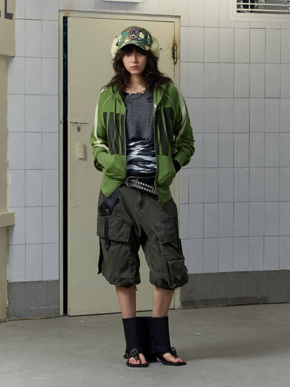 FULLTIDE Loose Colorblock Zip Hooded Streetwear Women Viscose Blend Hoodies