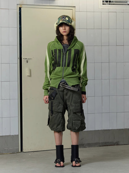 FULLTIDE Loose Colorblock Zip Hooded Streetwear Women Viscose Blend Hoodies