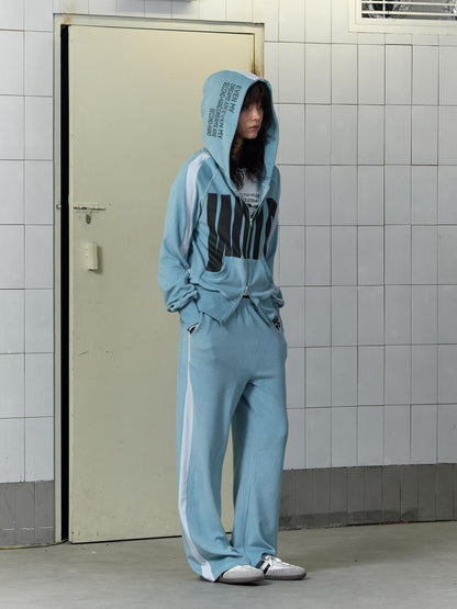 FULLTIDE Loose Colorblock Zip Hooded Streetwear Women Viscose Blend Hoodies