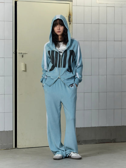 FULLTIDE Loose Colorblock Zip Hooded Streetwear Women Viscose Blend Hoodies