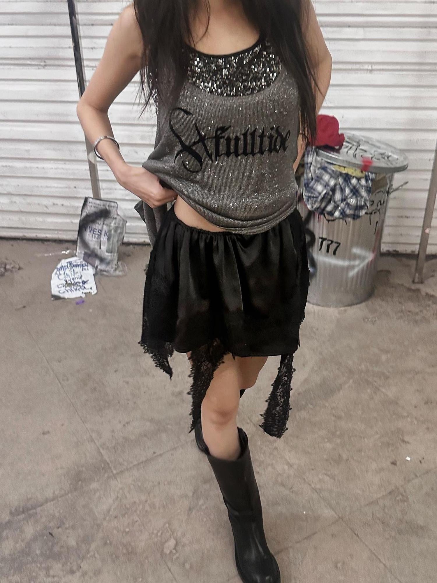 FULLTIDE Low Waist Patchwork Street Style Women Triacetate Fabric Mini Skirt