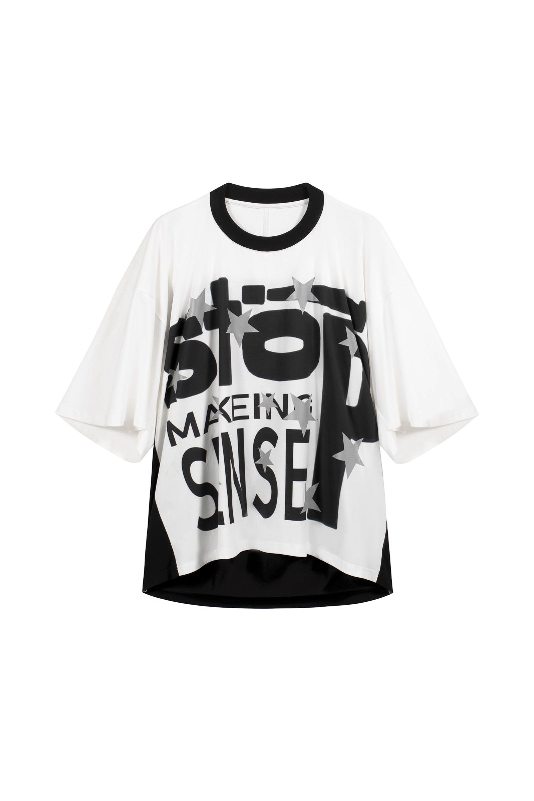 FULLTIDE_Luminous_Black_White_Casual_Crew_Neck_Midlength_Women_100_Percent_Cotton_T-Shirt_MISSTT