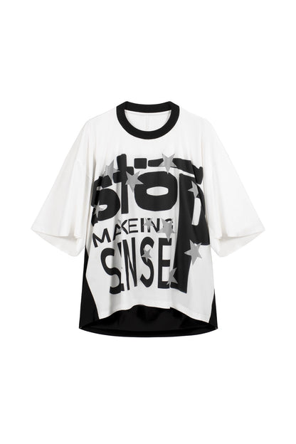 FULLTIDE_Luminous_Black_White_Casual_Crew_Neck_Midlength_Women_100_Percent_Cotton_T-Shirt_MISSTT