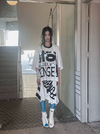 FULLTIDE Luminous Black White Casual Crew Neck Midlength Women 100 Percent Cotton T-Shirt