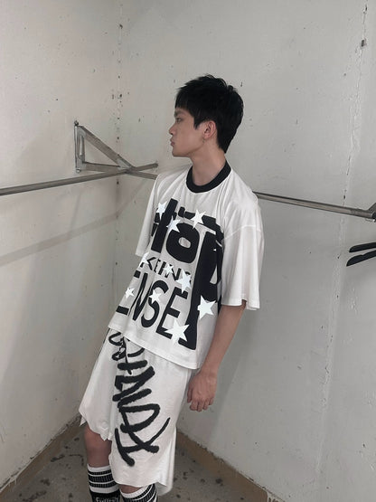 FULLTIDE Luminous Black White Casual Crew Neck Midlength Women 100 Percent Cotton T-Shirt