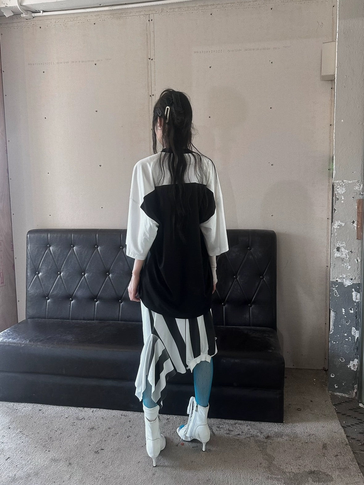 FULLTIDE Luminous Black White Casual Crew Neck Midlength Women 100 Percent Cotton T-Shirt