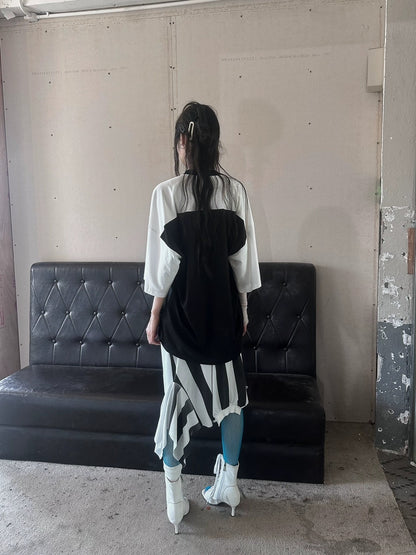 FULLTIDE Luminous Black White Casual Crew Neck Midlength Women 100 Percent Cotton T-Shirt