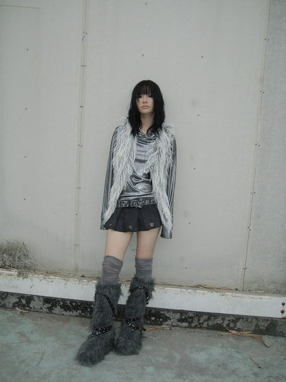 FULLTIDE Metallic Stretch Cool Style Cowl Neck Long Sleeve Slim Fit Women T-Shirt