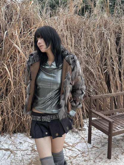 FULLTIDE Metallic Stretch Cool Style Cowl Neck Long Sleeve Slim Fit Women T-Shirt