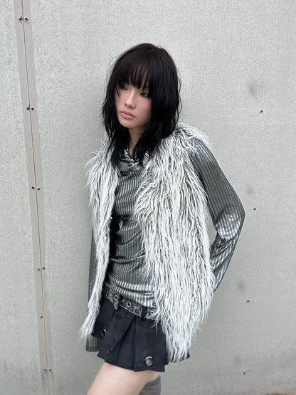 FULLTIDE Metallic Stretch Cool Style Cowl Neck Long Sleeve Slim Fit Women T-Shirt