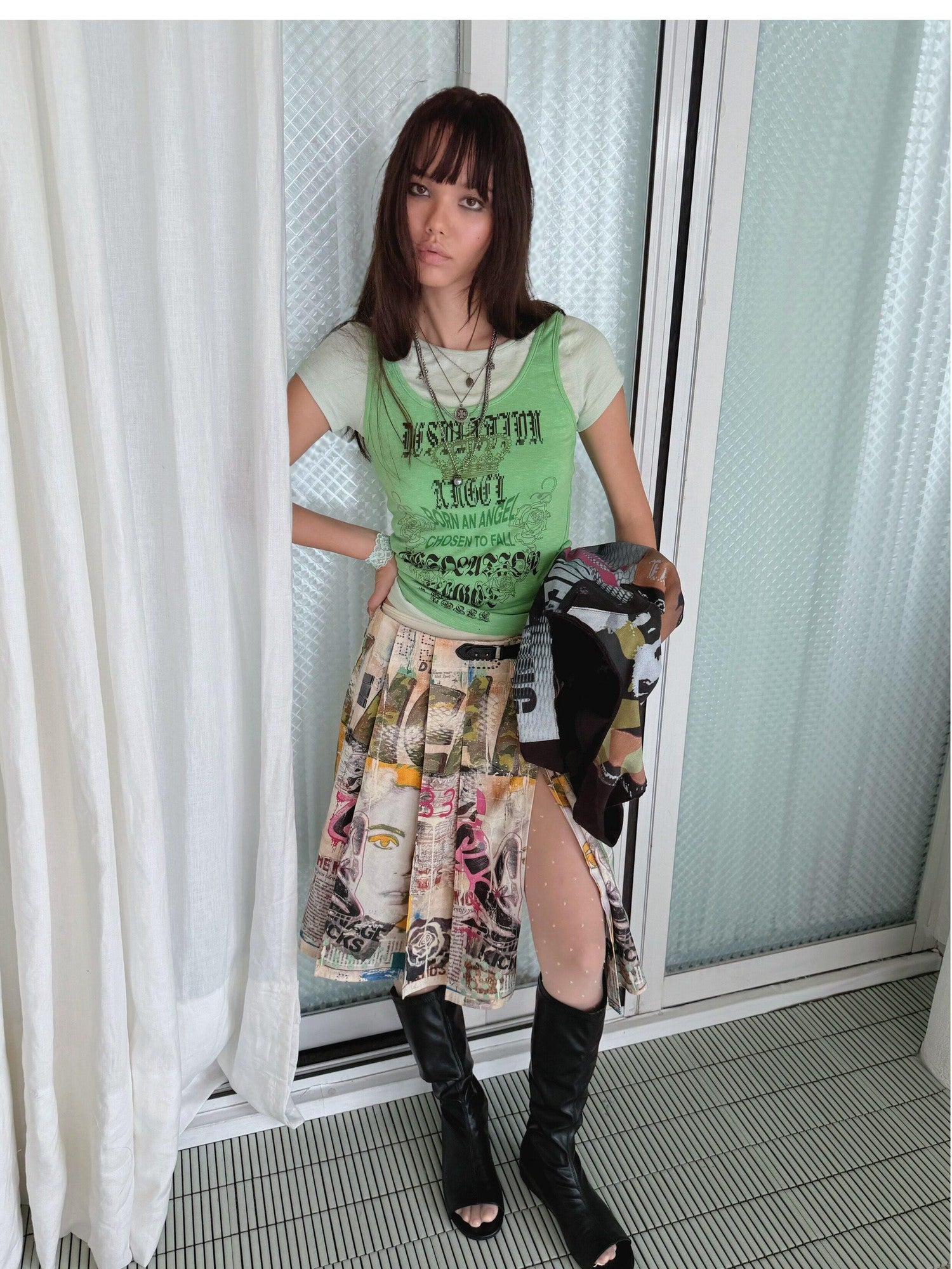 FULLTIDE Mint Graffiti Deconstructed Topstitch A Line Women&