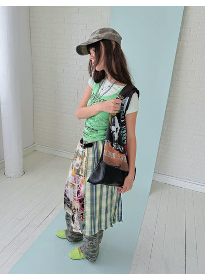 FULLTIDE Mint Graffiti Deconstructed Topstitch A Line Women&