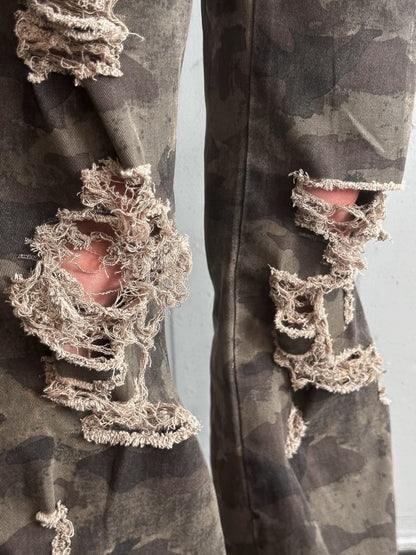 FULLTIDE Original Camo Denim Pure Cotton Low Rise Micro Flare Women Long Pants