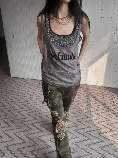 FULLTIDE Original Camo Denim Pure Cotton Low Rise Micro Flare Women Long Pants