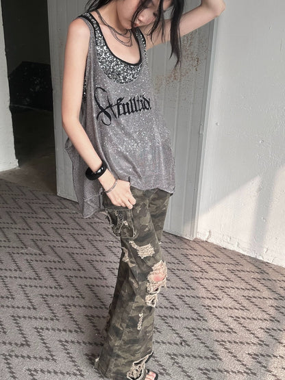 FULLTIDE Original Camo Denim Pure Cotton Low Rise Micro Flare Women Long Pants