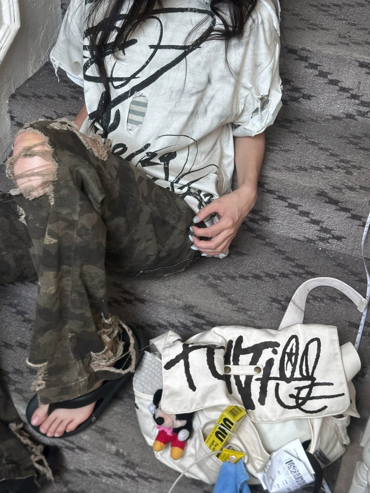 FULLTIDE Original Camo Denim Pure Cotton Low Rise Micro Flare Women Long Pants